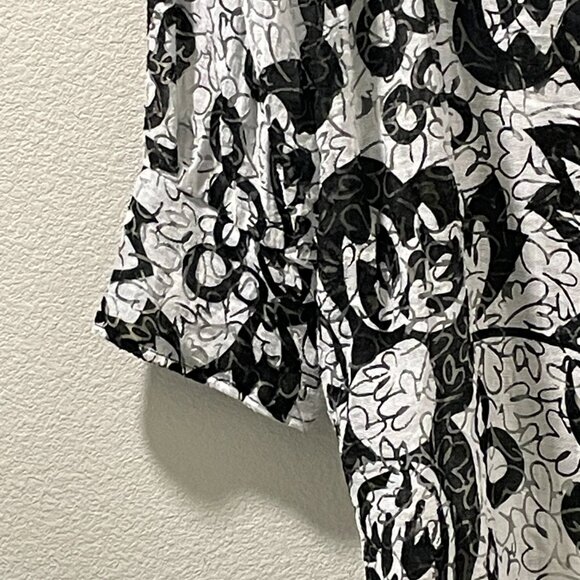MULTIPLES Button Front Tunic/Lightweight Coat Sheer Long Sleeve, White/Black-XL - Picture 3 of 9
